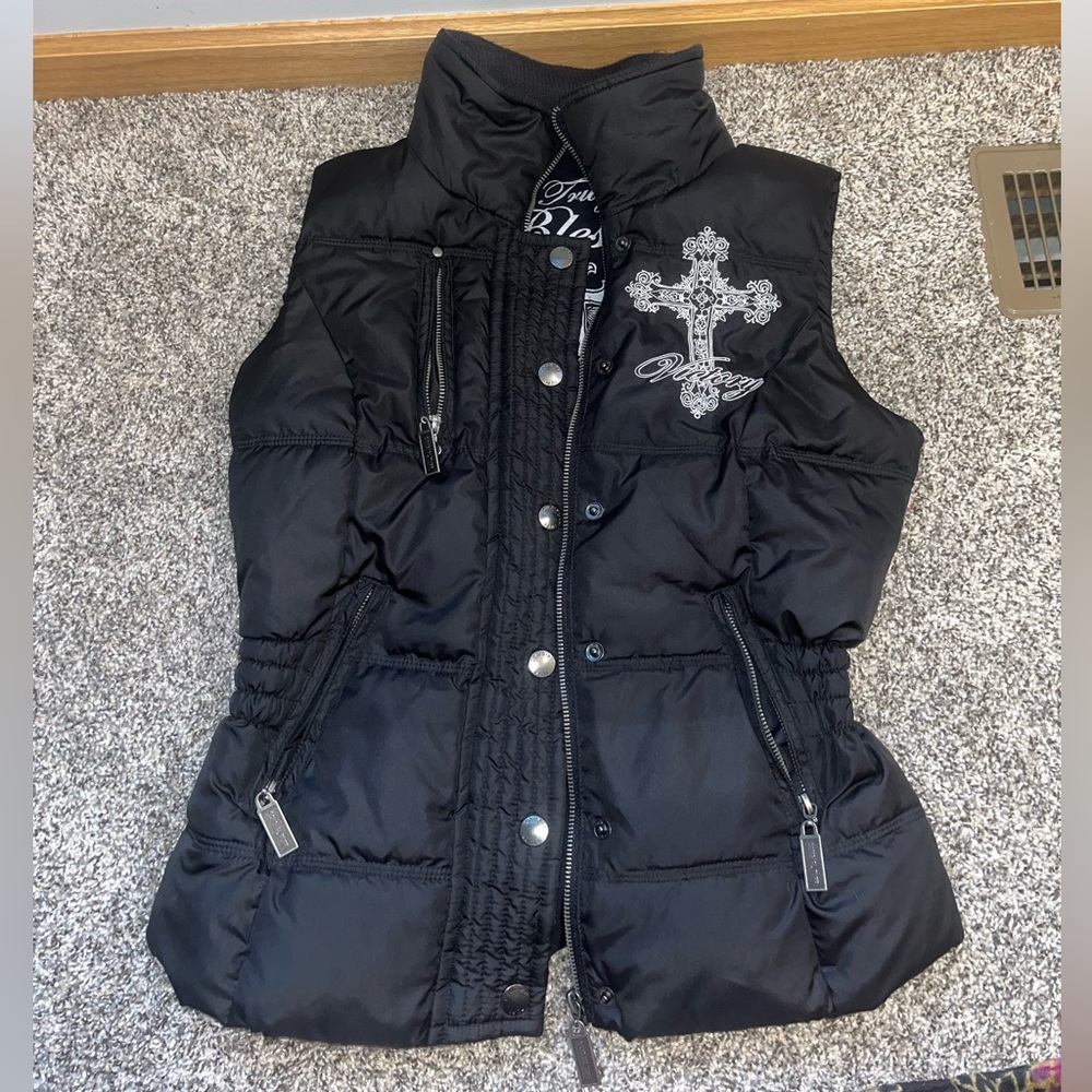 Size womens small cross puffy black vest